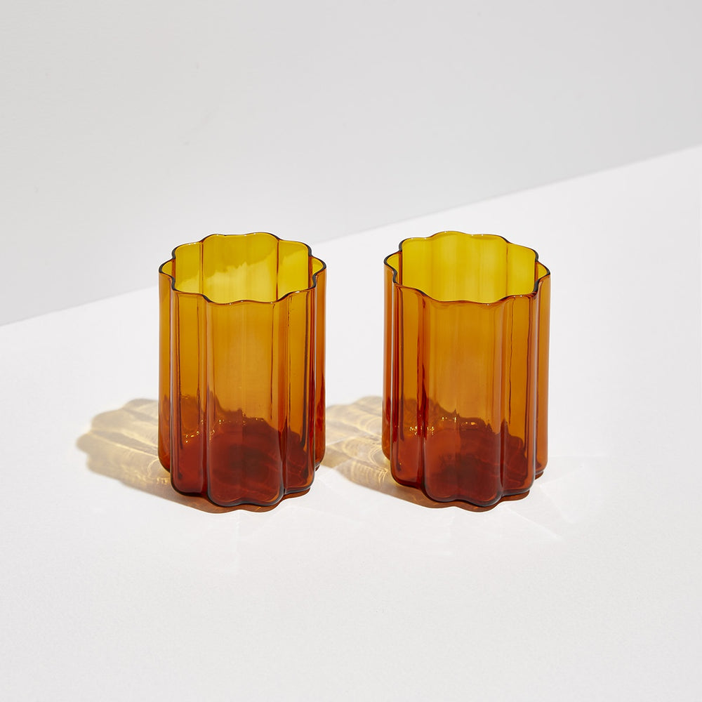 Wave Glass- Amber Set of 2