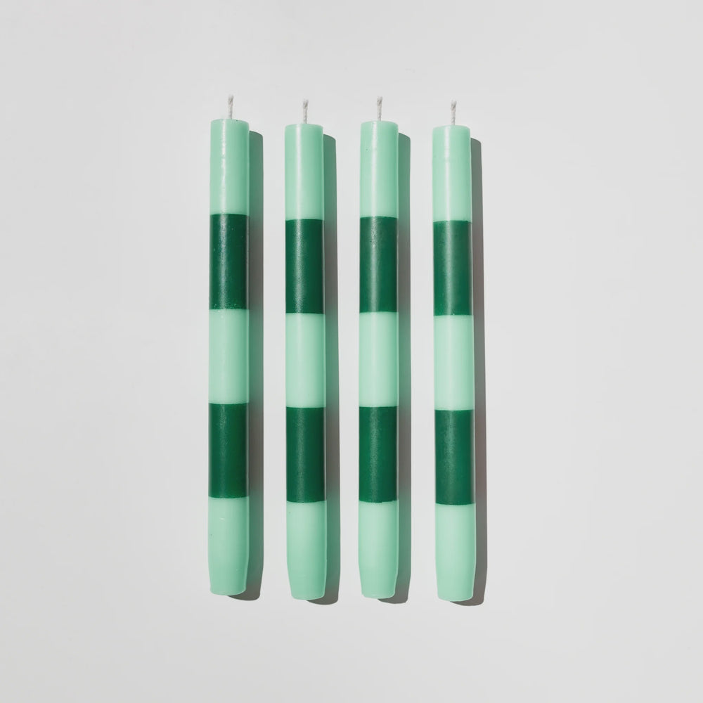 Stripe Dinner Candles- Jade + Green 4pk