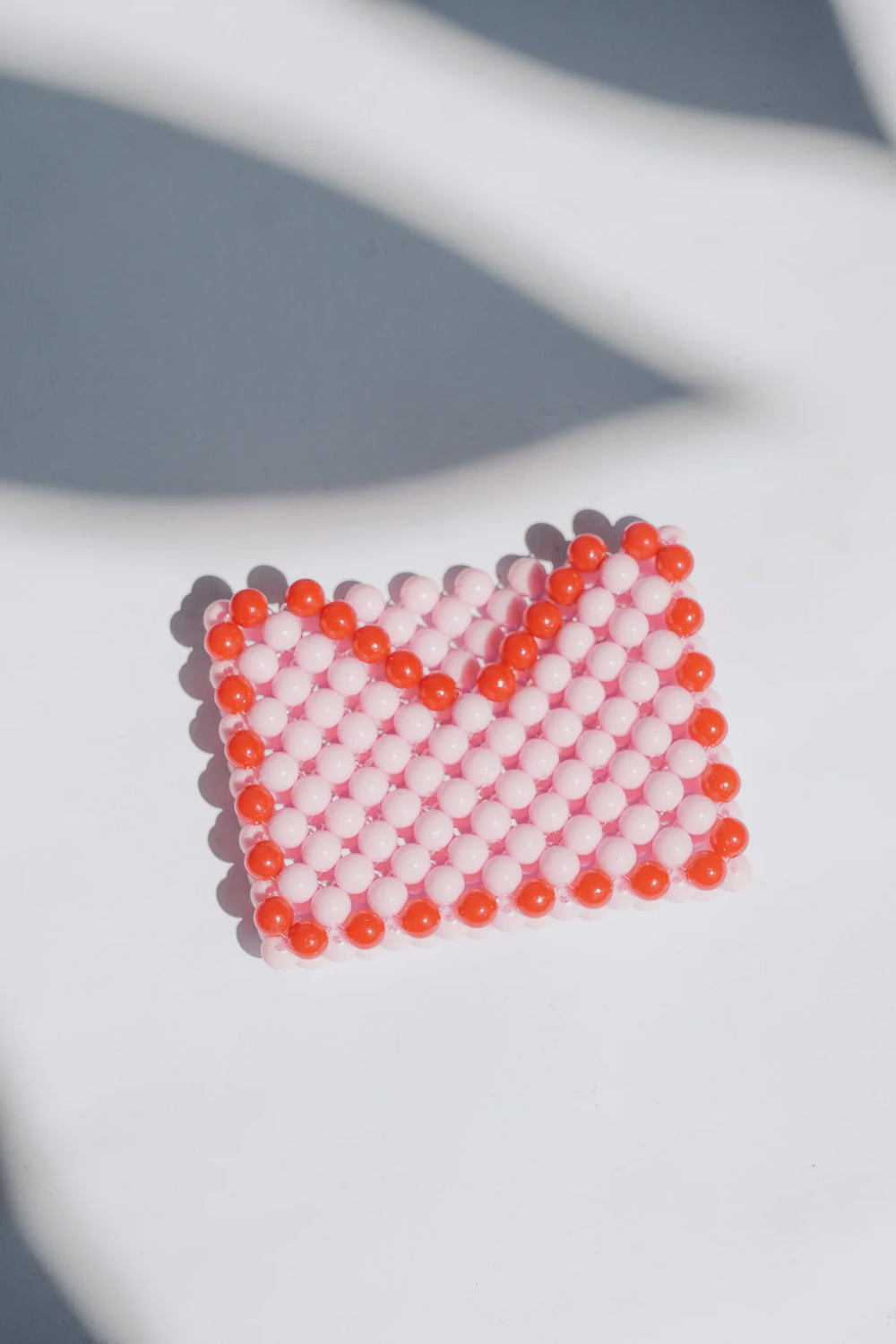 Beaded Card Holder- Pastel Pink/Red