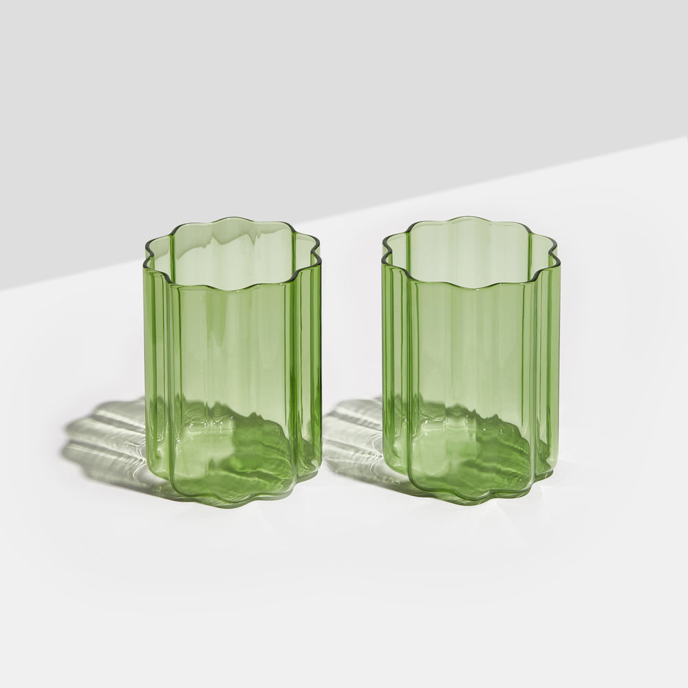 Wave Glass- Green Set of 2