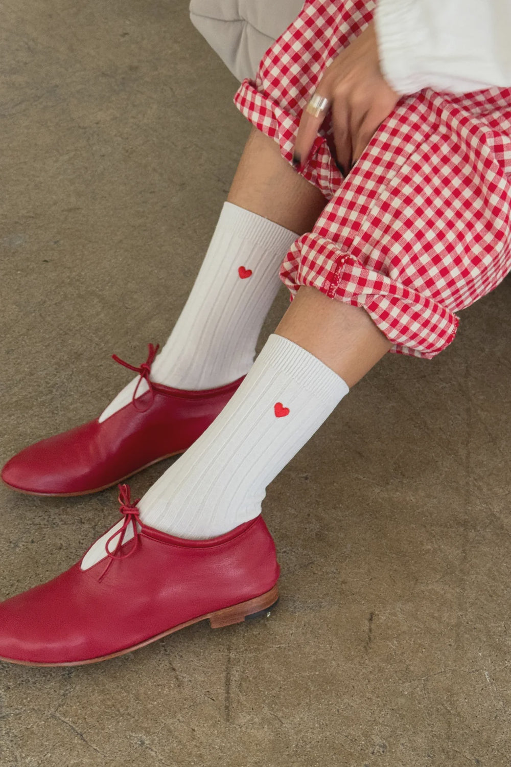 Embroidered Her Socks - Mercerized Combed Cotton Rib- Classic White + Heart