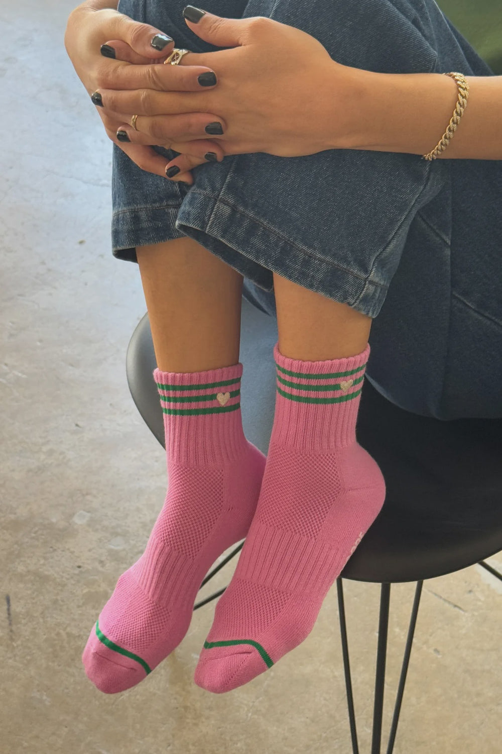 Embroidered Girlfriend Socks- Rose Pink + Heart