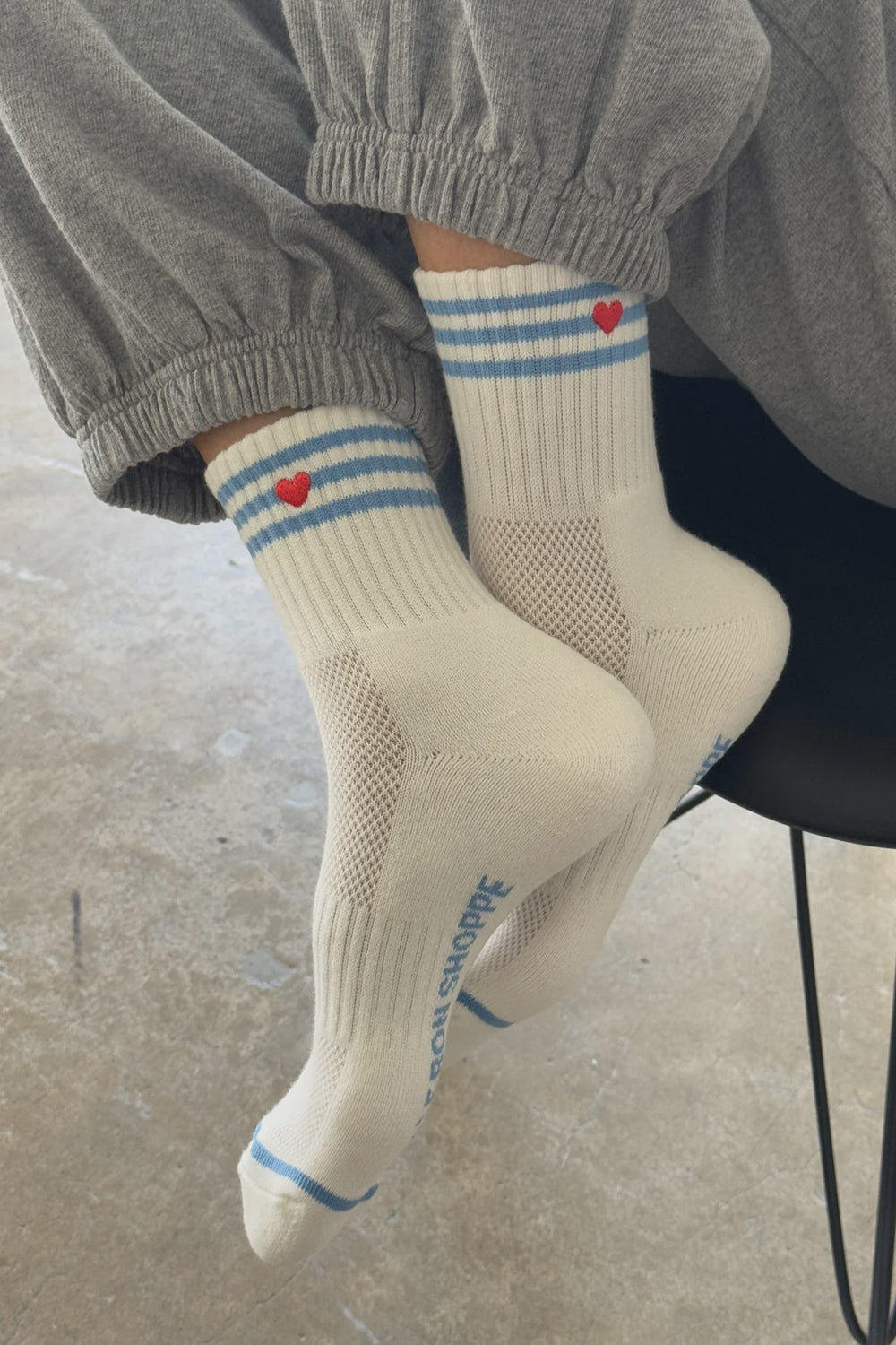 Embroidered Girlfriend Socks Ivory + Heart