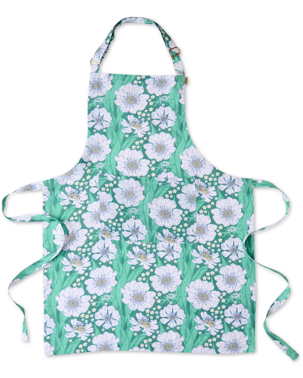 Tumbling Flowers Green Linen Apron One Size