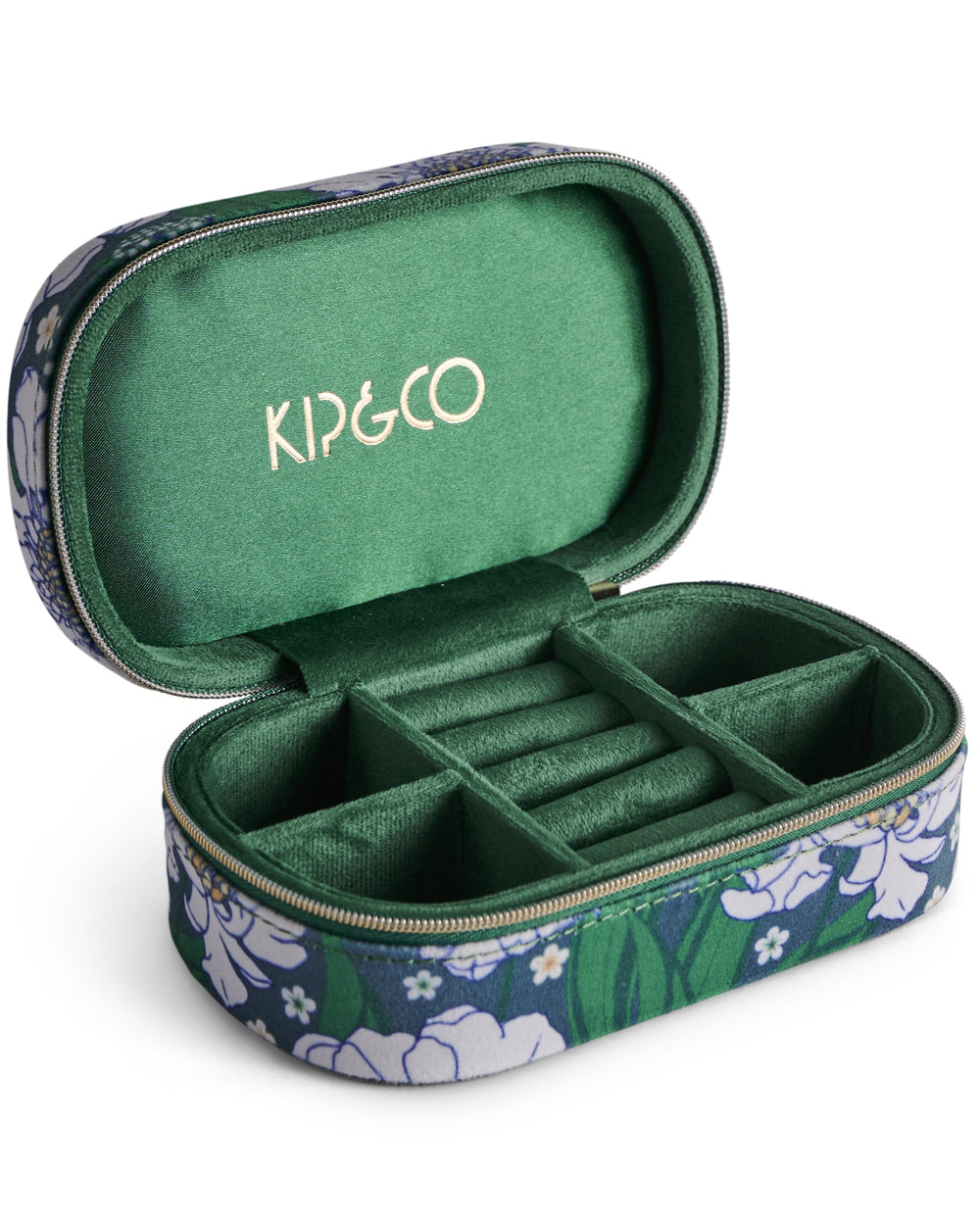 Tumbling Flowers Green Travel Velvet Jewellery Box One Size