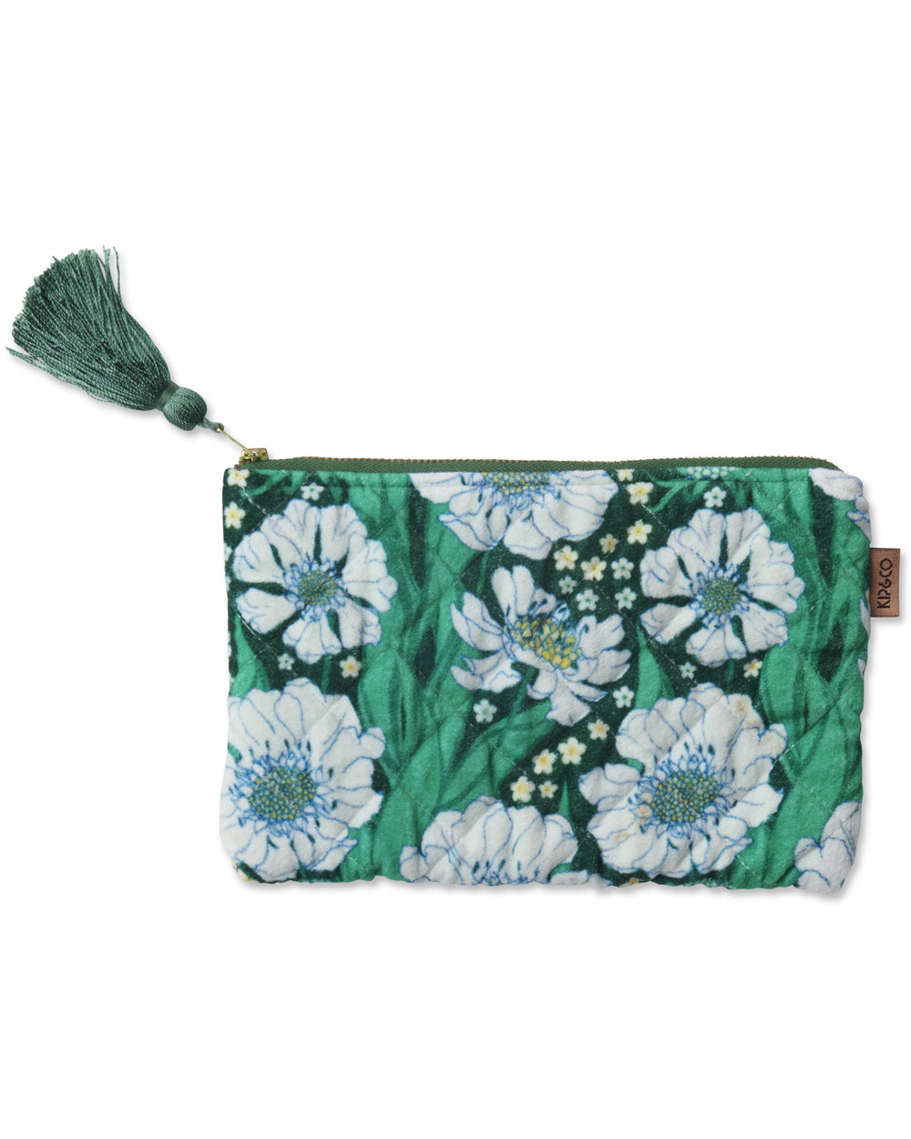 Tumbling Flowers Green Velvet Cosmetics Purse One Size