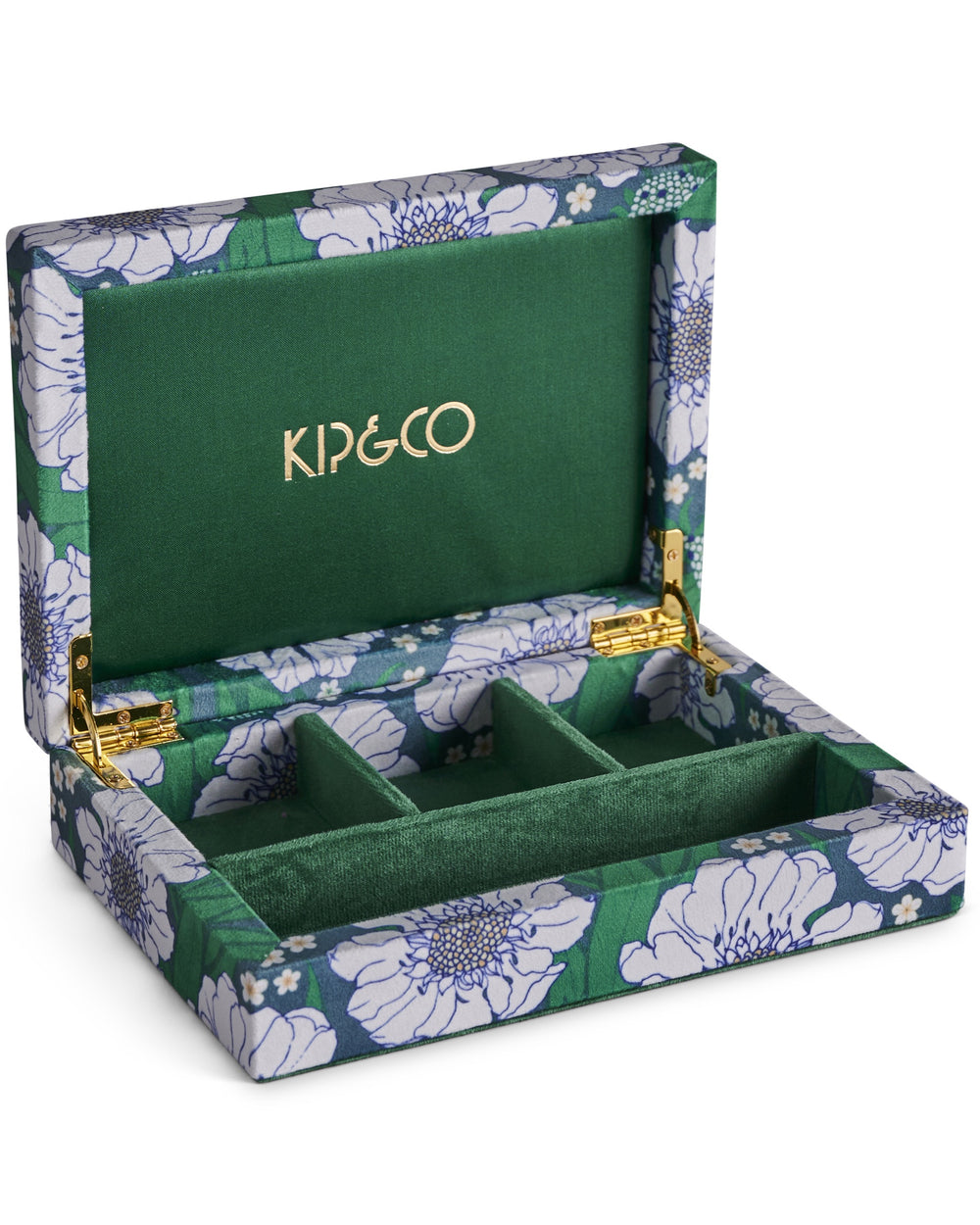 Tumbling Flowers Green Velvet Jewellery Box Small Small