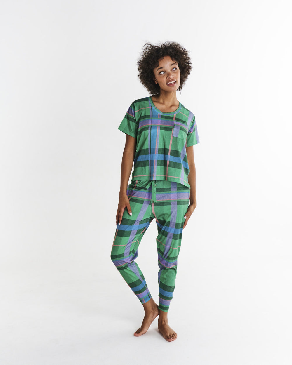 Jewel Of The Nile Tartan Organic Cotton Short Sleeve T-Shirt & Slouch Pant Pyjama Set