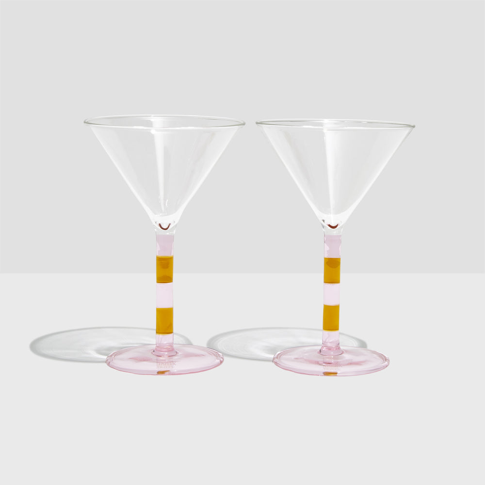 Stripe Martini Glasses- Set of 2pk Pink + Amber