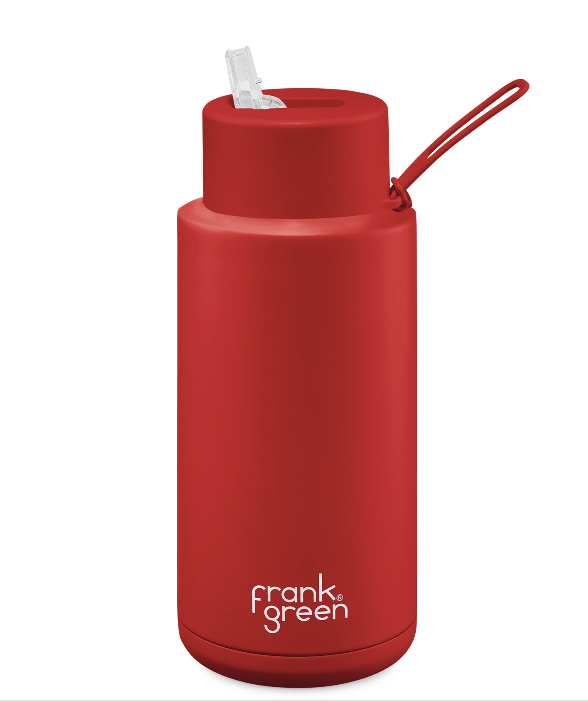 34oz SS Ceramic Reusable Bottle Atomic Red with Straw Lid