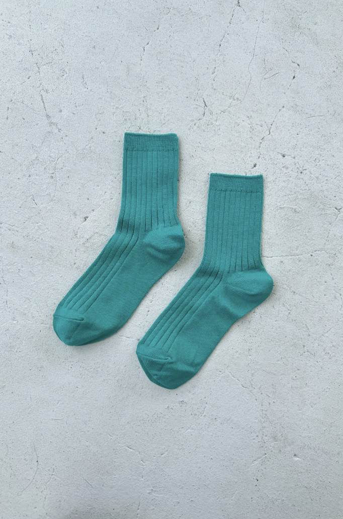 Her Socks - Mercerized Combed Cotton Rib Turquoise