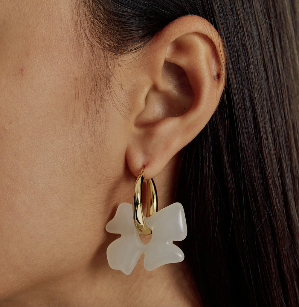 Glass Flower Earrings- Clear/Gold