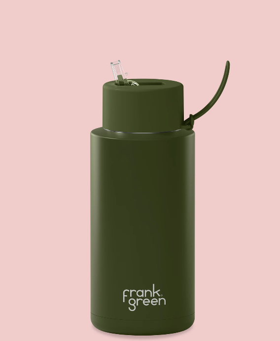 34oz Reusable Bottle (straw)- Khaki