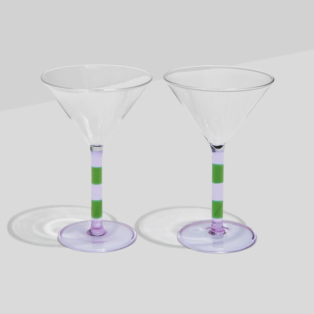 Stripe Martini Glasses- Set of 2 Lilac & Green