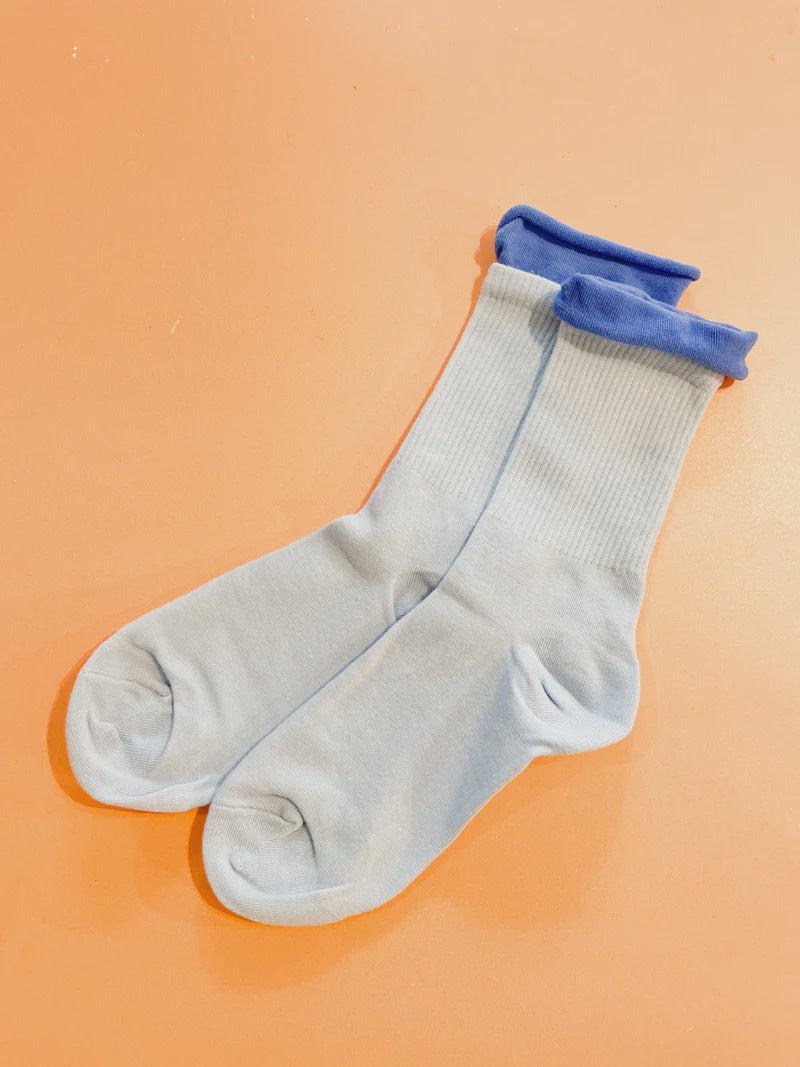 DOUBLE LAYERED RIB CREW SOCKS- BLUE