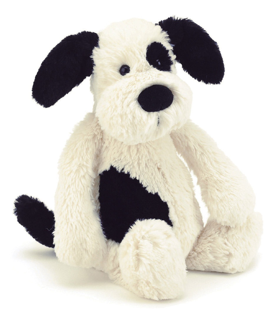 Jellycat Bashful Black & Cream Puppy Small Monochrome 18x9x10cm